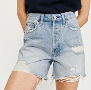 Abercrombie & Fitch ABERCROMBIE | High-Rise 4” Distressed Light Wash Denim Jean Short