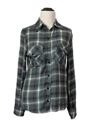 Zadig & Voltaire Talmi Skull Embellished Plaid Button Down Top - Blue/Gray - XS