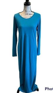 Carole Little Sport Maxi Dress Gown Blue Medium Long Sleeve Vintage Formal