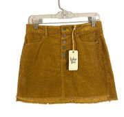 Indigo Rein Tan Corduroy Fringe Trim Classic Mini Skirt Women Sz 5/26