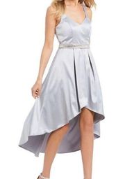 Nordstrom Silver High Low Belted Formal Dress, Size 9 NWT