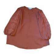 Market & Spruce shirt‎ rusty orange embroidered sleeves peasant blouse medium