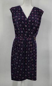 Wrap Geometric Pattern Faux Belted Sleeveless Purple Dress Size M