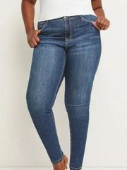 LANE BRYANT Plus Size Medium Wash Faded Whiskered Full Length Skinny Jeans 26 R