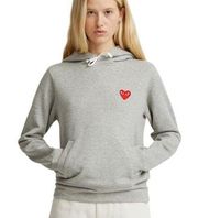 Comme des Garçons PLAY Womens Pullover Heart Logo Hoodie Gray Size S with FLAW