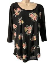 Just Be... Black Floral 3/4 Sleeve Buttery Soft Shirt M