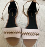 New York Seabreeze Gold Chain Link Sandals Flats size 7 Beige Ankle strap