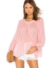 The Great NEW The Artist Blouse Long Sleeve Flowy Tassel Cotton Flamingo Pink 0