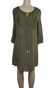 Indigo Rose Olive Green Lace Lightweight Lined Dress Tunic Size Large