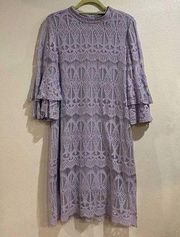 Sharagano Lavender Lace Bell Sleeve Midi Dress Sz 10