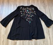 Black Boho Embroidered Floral Lace Cardigan Size S