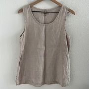 FLAX 100% Linen Neutral Tank Tan Boho Lagenlook Small