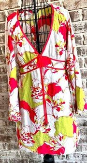 Ted Baker London Beach Cover Up Size 3 Floral Cotton V Neck Tunic Dress Beach