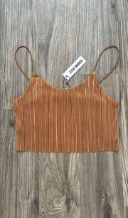 Gianna Plissé Cropped Tank Top Metallic Caramel Size Medium NWT