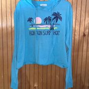 Ron Jon  Surf Shop  long sleeve hooded crop shirt beach blue XL