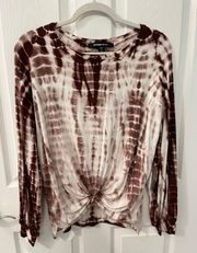 NWT  Size XS Brown Tie Dyed  Twist Front Long Sleeve Top