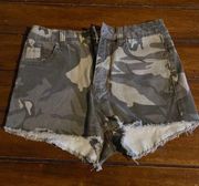 Camo Frayed Denim Short Shorts