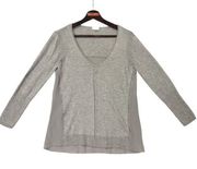 Ecru Womens Size XS Silk Cashmere Gray V Neck Sweater Mixed Media Silk Back