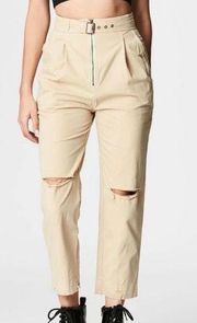 NWT Carmar Khaki Tan Distressed High Waisted Straight Leg Pants Size 8