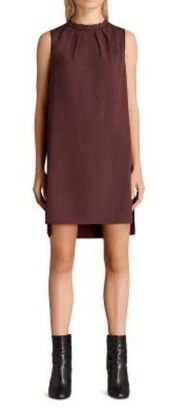 Allsaints Step Hem Mini Dress In Bordeaux Red Shift Sleeveless Women’s Size M