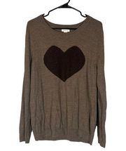 Garnet Hill Brown Wool Long Sleeve Heart Pullover Knit Sweater Women Sz L
