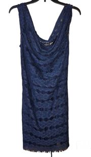 Calypso St Barth Nova Lace Cowl Neck Dress Navy Blue Medium