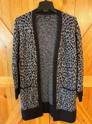 Lucky Brand Animal Print Open Front Cardigan Gray/Black Women's Size Small (2607