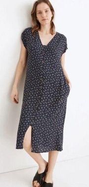 Madewell Easy Midi Dress Floral Spring Fling In Dark Baltic Blue Women’s Size S