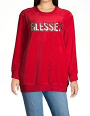 No Boundaries Juniors Graphic "Blessed" Red Pullover Sweatshirt Size XXL
