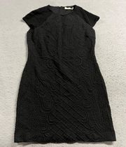 Black Textured Fitted Bodycon Classic Work Dress Size Medium EUC