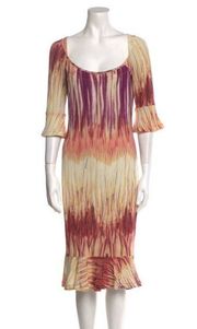NWT Roberto Cavalli Abstract Scoop Neck 3/4 Sleeve Midi Dress
