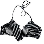 APT 9 Womens Striped Flounce Ruffle Halter Bikini Top Black White Medium