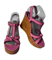 Cacharel Italy Platform Wedges Sandals Pink Leather Size 40/