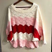 ANDREE BY UNIT White Pink Red Off Shoulder Dolman Sleeve Oversized Sweater Sz L