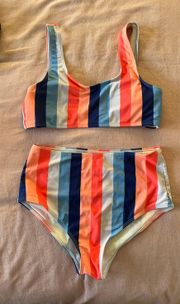 SheIn High Wasted Striped Bikini Set