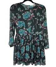 Kimchi Blue Green Floral Sheer Long Sleeve Dress