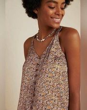 Anthropologie Maeve Aryana Brown Floral Button Cami Sleeveless Top Size 6