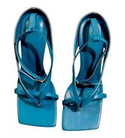 Bitters Veneta blue leather square toe ankle strap sandal.