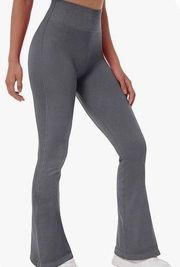 NEW Ribbed Flare Leggings Seamless High Waist Bootcut Yoga Pants Gray Medium