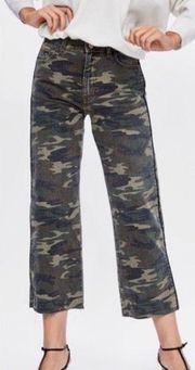 ZARA  Camo Culotte Wide Leg Raw Hem Jeans