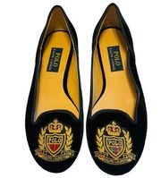 Polo Ralph Lauren black velvet embroidered logo loafers