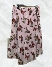 Vintage Y2K Butterfly Prints Pink Maxi Skirt with 2 Leg Slits