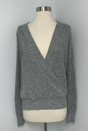 Mustard Seed Womens Deep V Wrap Pullover Knit Sweater Size S Black White Marled
