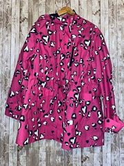 Women's Crown & Ivy Jacket Raincoat Pink/Navy Hooded Zip Drawcord Lined Size XXL