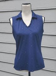 Lady Hagen Polka Dot Logo Sleeveless V-Neck Golf Polo with Collar