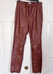 Jason Wu Skinny Slim Pants Brown Slit Hem Faux Leather Large NWT MSRP $168