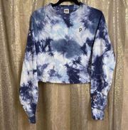 PINK Victorias Secret Blue Tie Dye Cropped Long Sleeve Sweater, XS