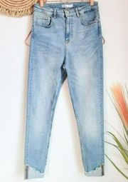 ZARA , Cuffed Distressed Skinny High Rise Waist Light Wash Jeans, Size 8