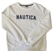 Nautica white sweatshirt with blue lettering long sleeve size small women’s