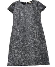 Michael Kors Dress Womens 4 Black Grey Faux Leather Sleeve Knit Zip Knee Length